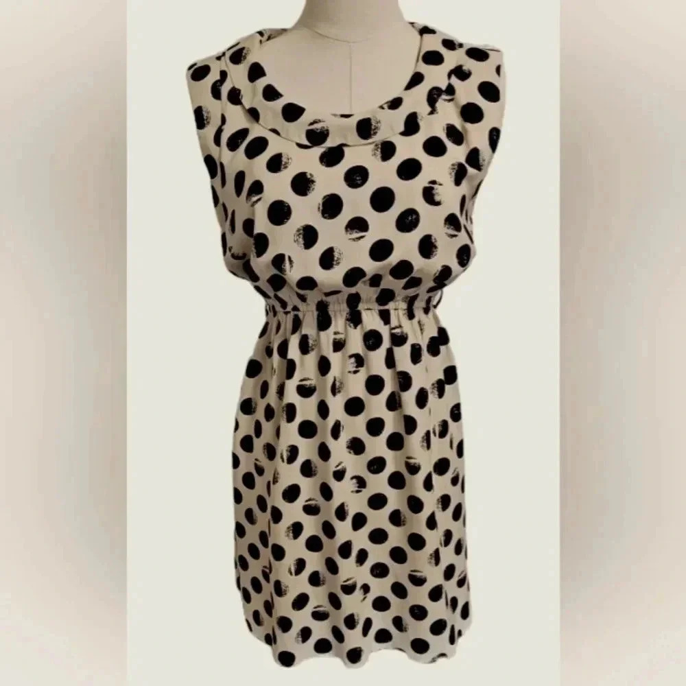 Umgee Black Tan Polka Dot Sleeveless Midi Dress Small